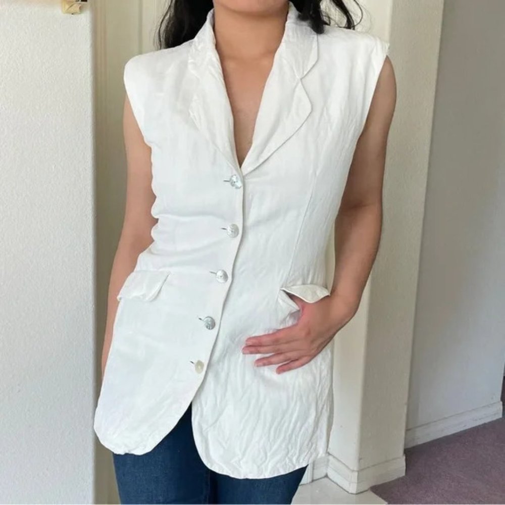 The Limited Collection Vintage White Linen Sleeveless Blazer Vest Y2K 90s XS
